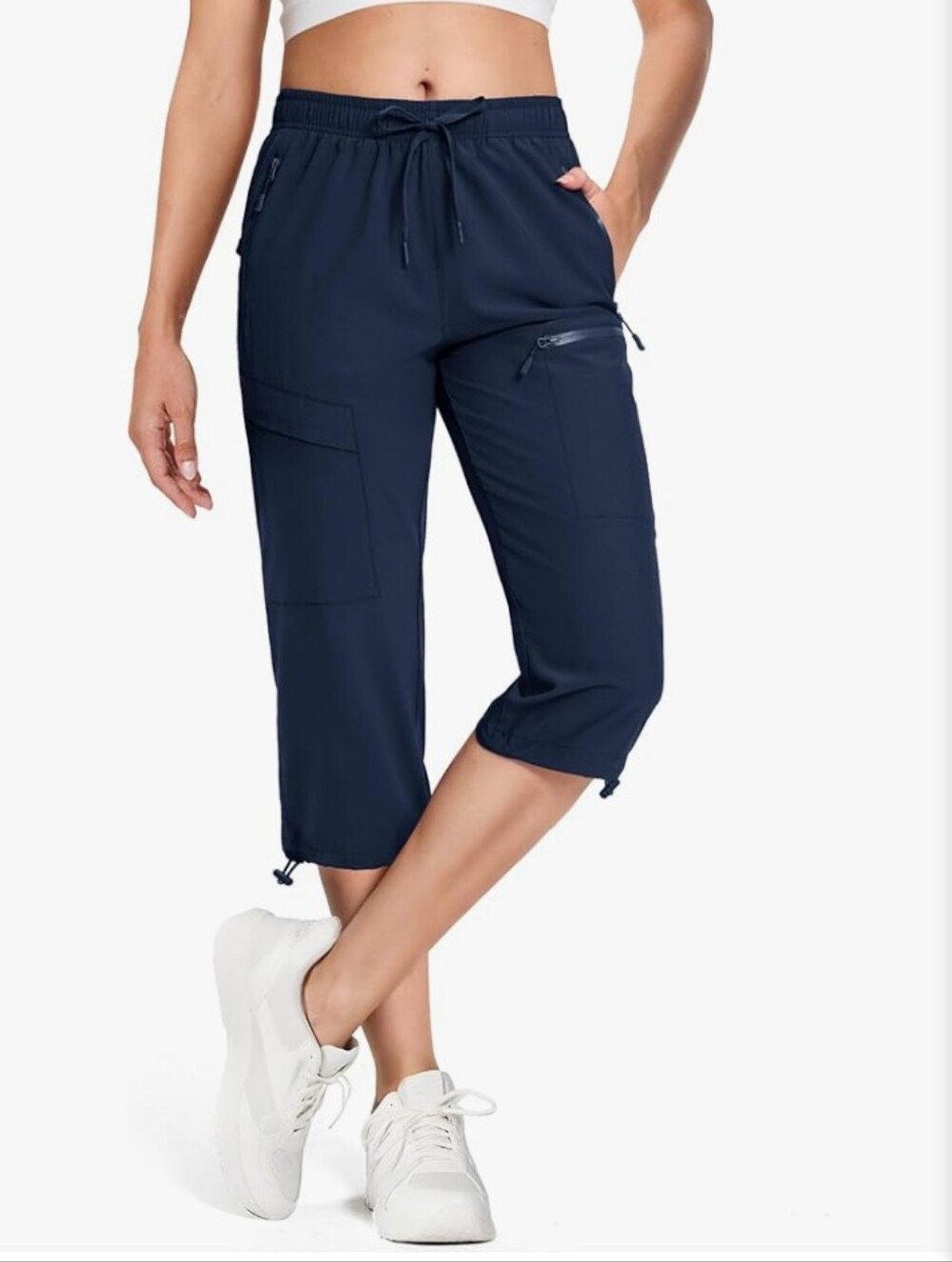 MagcoMsen Women's Golf Hiking Jogging Cropped Pants, Sz Large Navy Blue NWT